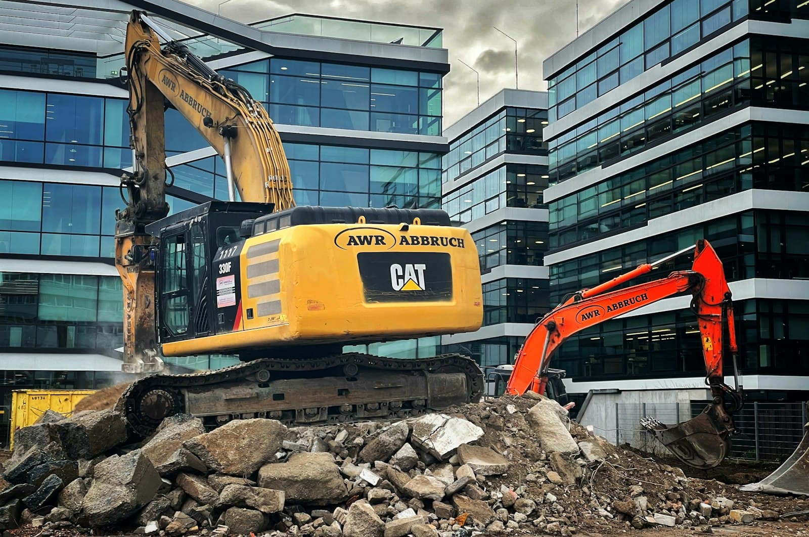 An excavator digging on a residential site